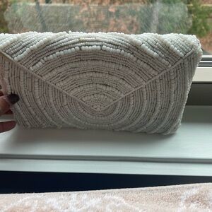 Elegant White Beaded Clutch